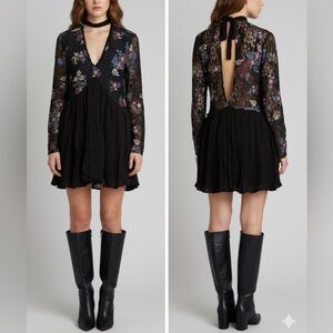 Chelsea & Violet Floral Lace Black Dress